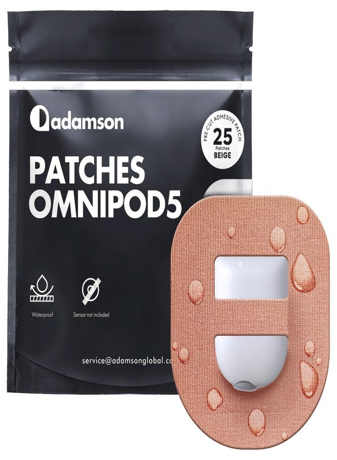 Adamson Omnipod 5 Overpatches – 25 Waterproof Omnipod 5 Adhesive Patches, Sweatproof & Skin-Friendly, No Glue on Center, Easy to Apply & Remove, Secure Hold for Active Lifestyles – Beige - Image 1